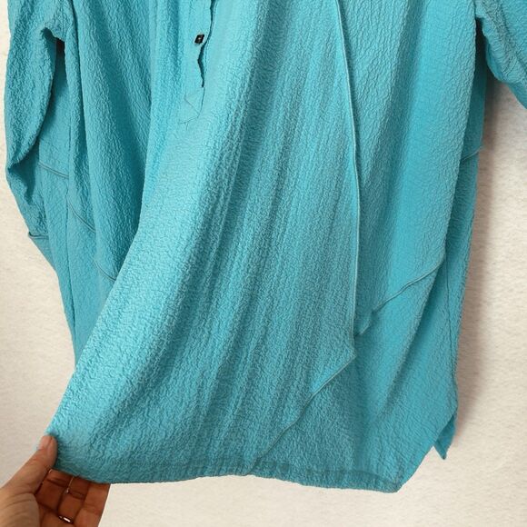 Ali Miles Blouse Women 3X Turquoise Texturd Lagenlook Comfy Classic Asymmetrical - Picture 9 of 14